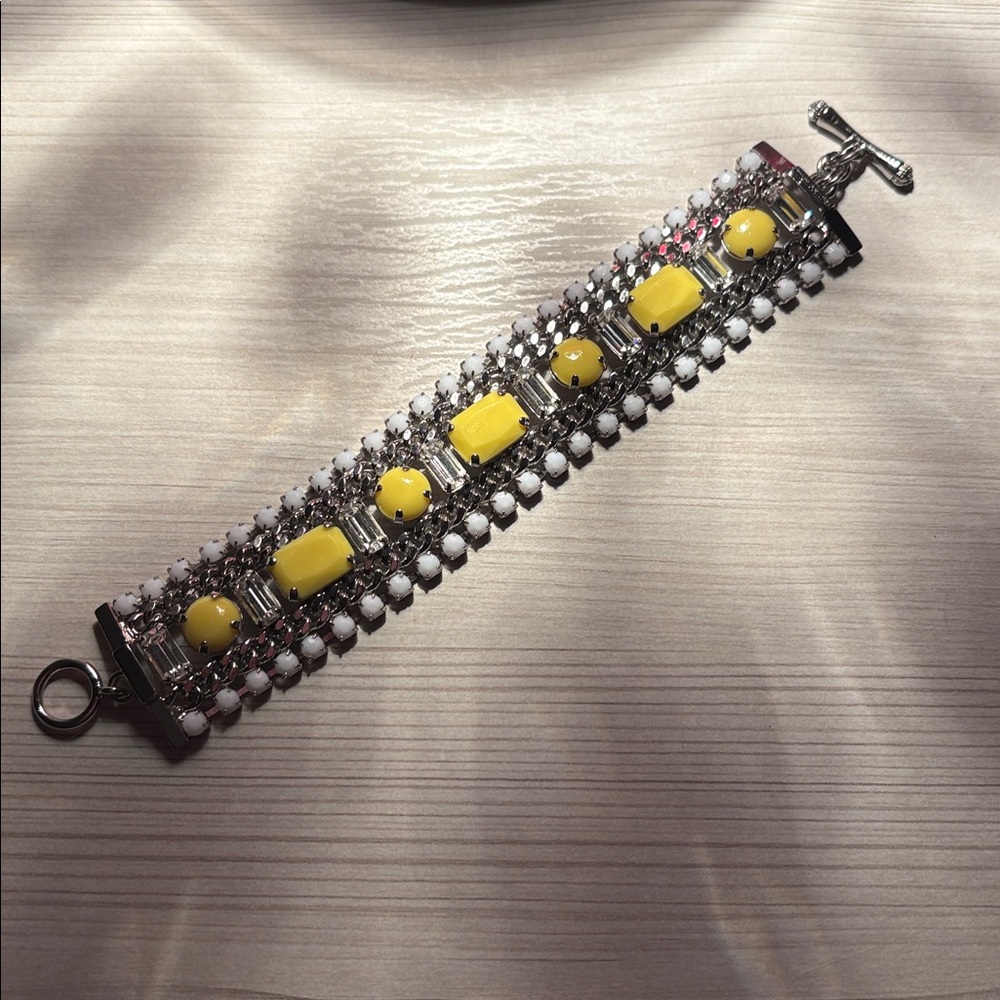 Juicy Couture bracelet 7” silver, neon yellow and white stones